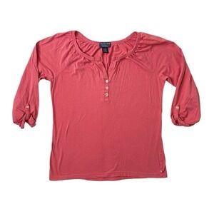Polo Jeans Company Ralph Lauren Womens Top Large Coral Henley Peasant Tunic